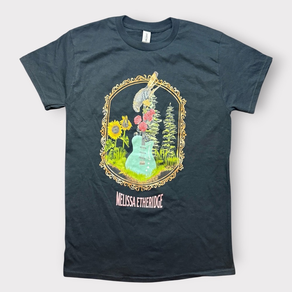 Melissa Etheridge Graphic T-Shirt Black Small Guitar Bird Sunflowers Music Tee
